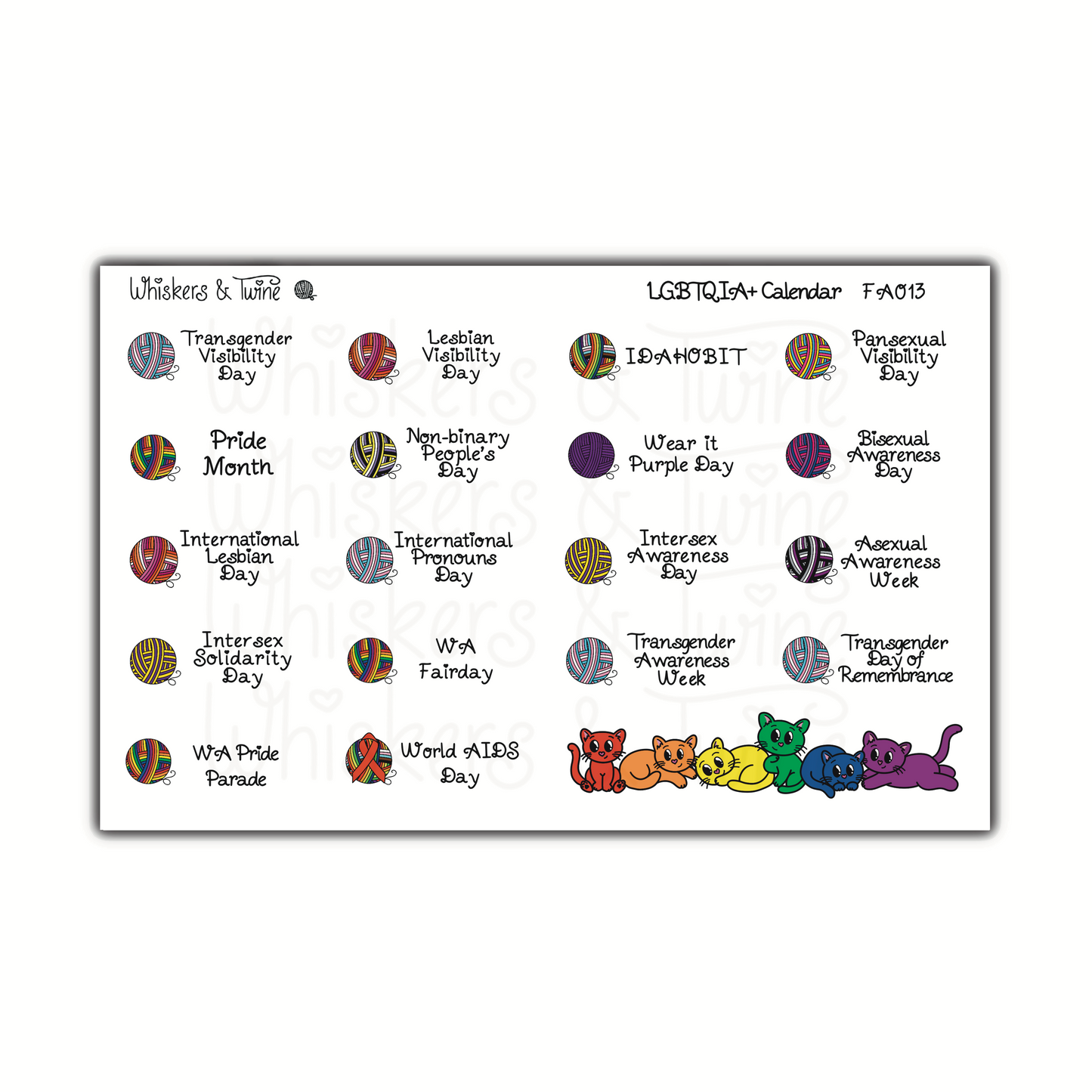 Whiskers Pride - Planner Sticker - LGBTQIA+ Calendar