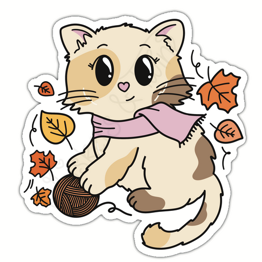 Cute Cats and Fall Leaves Kawaii Stickers